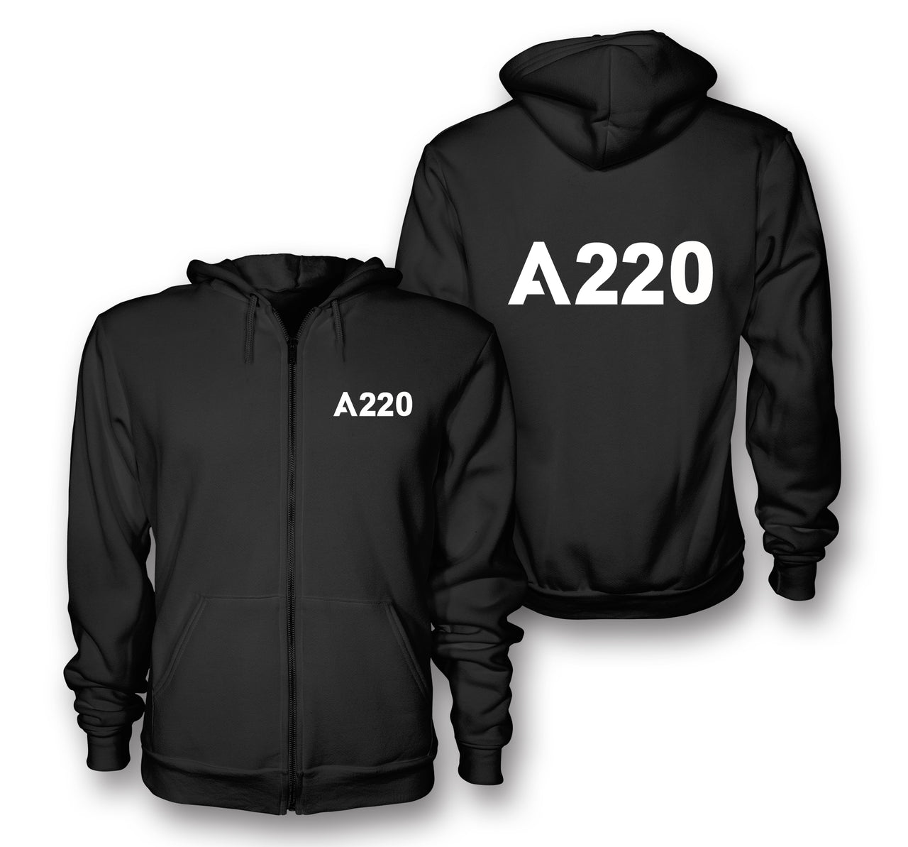 A220 Flat Text Designed Zipped Hoodies