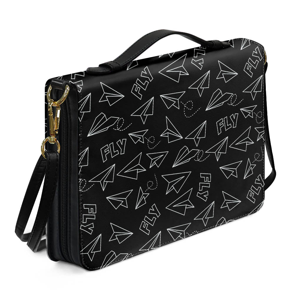 Paper Airplane & Fly Black 2 Designed PU Accessories Bags Strap Style