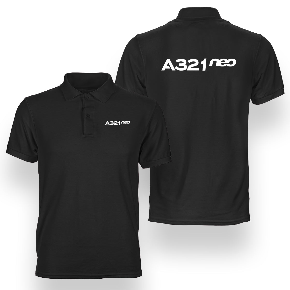 A321neo & Text Designed Double Side Polo T-Shirts