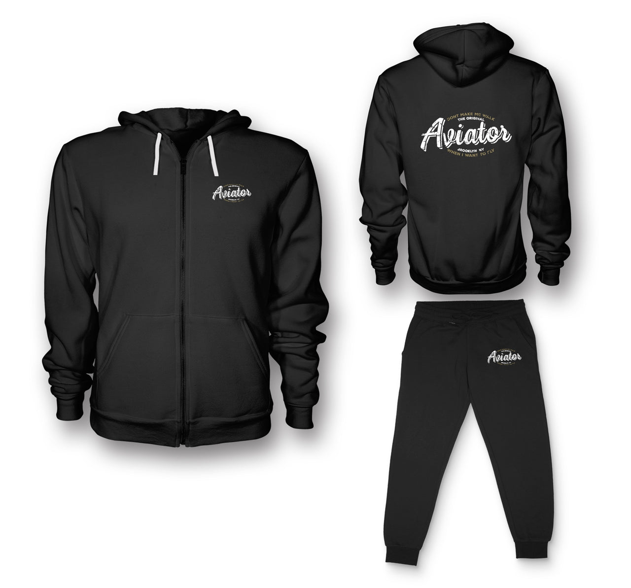 Aviator - Dont Make Me Walk Designed Zipped Hoodies & Sweatpants Set