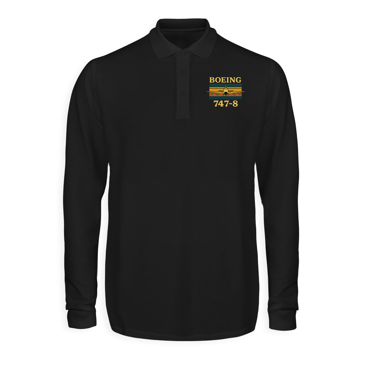 Retro Boeign 747-8 Designed Long Sleeve Polo T-Shirts