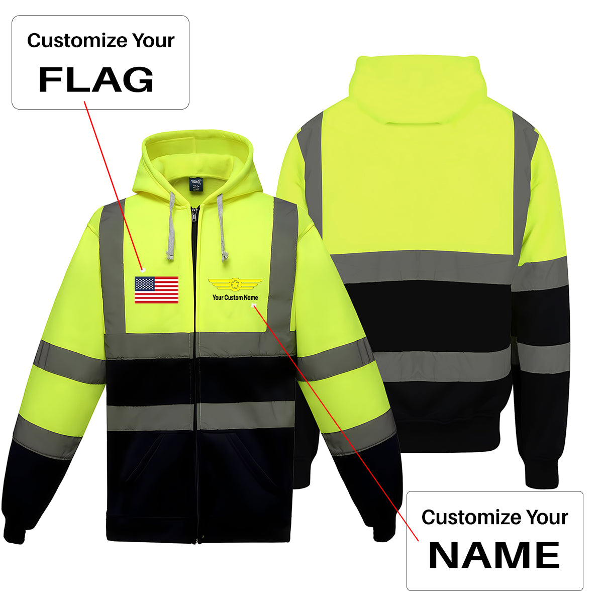 Custom Name (Badge 6) Designed Reflective Zipped Hoodies