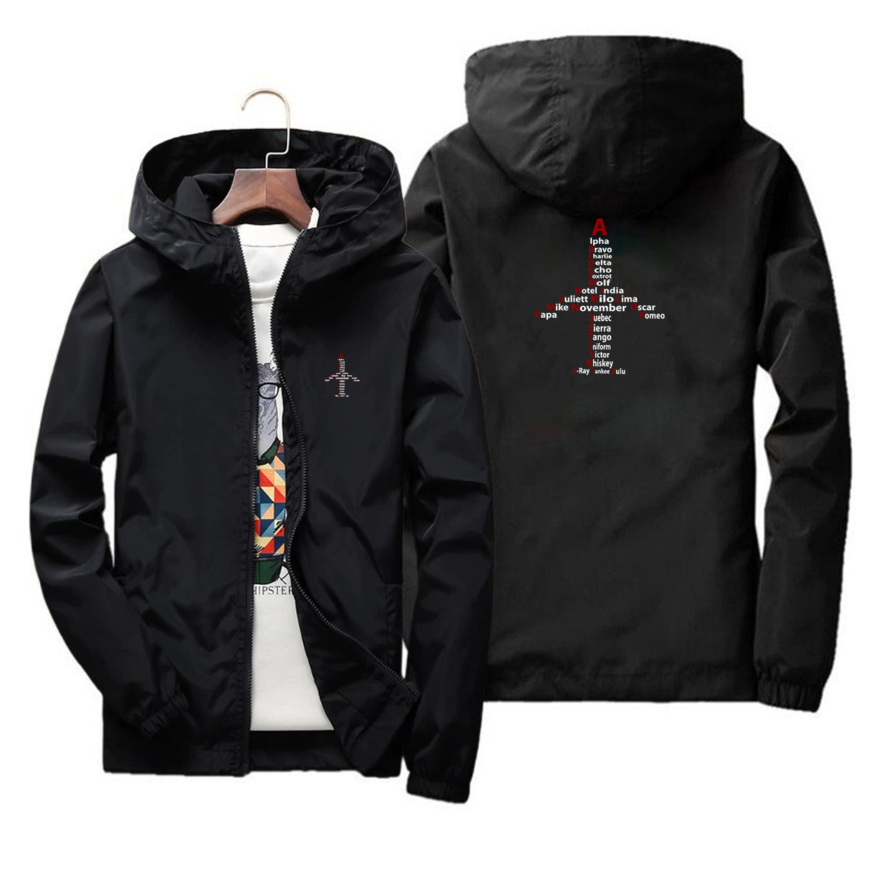 Airplane Shape Aviation Alphabet Designed Thin Windbreaker Jackets