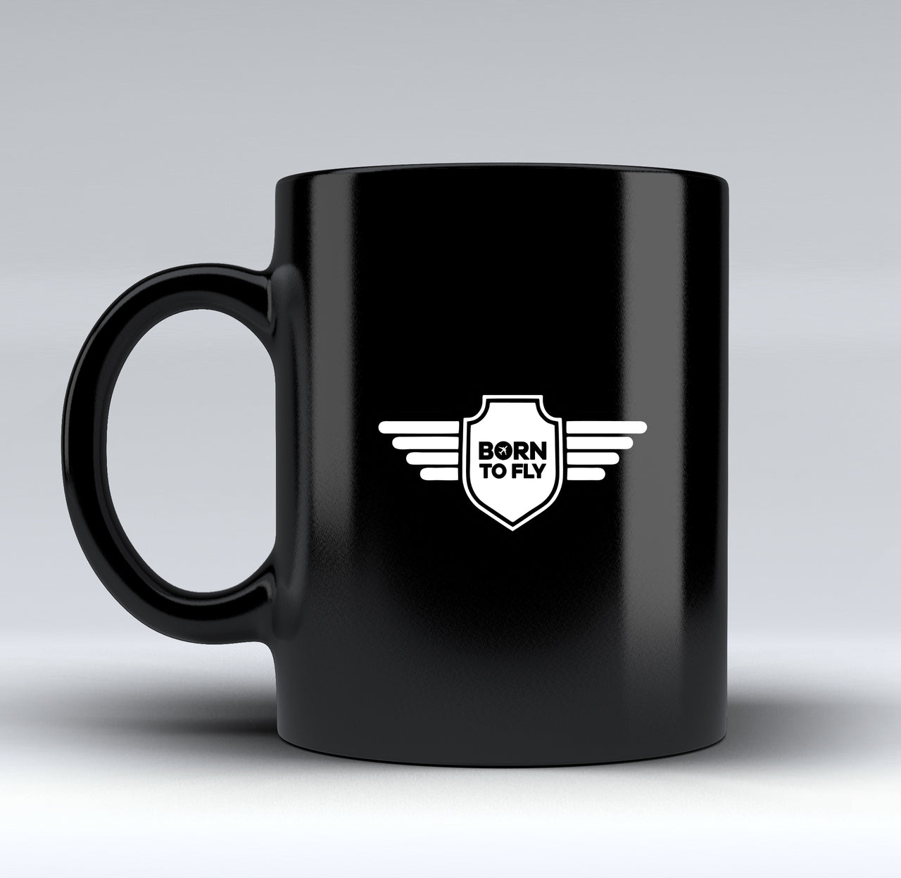Born To Fly & Badge Designed Black Mugs
