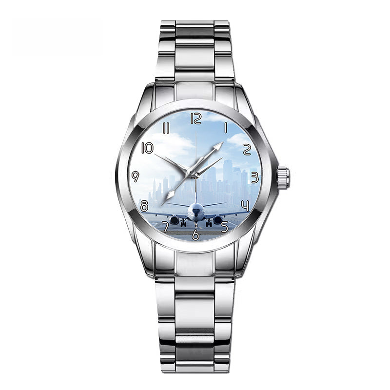 Boeing 737 & City View Behind Designed Stainless Steel Band Watches