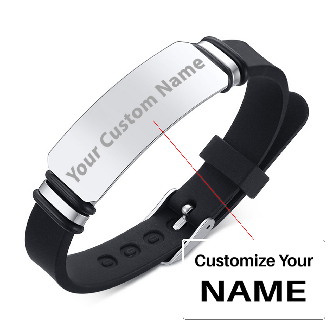 Your Custom Design Text Design  Men's Stainless Steel Curved Silicone Bracelet