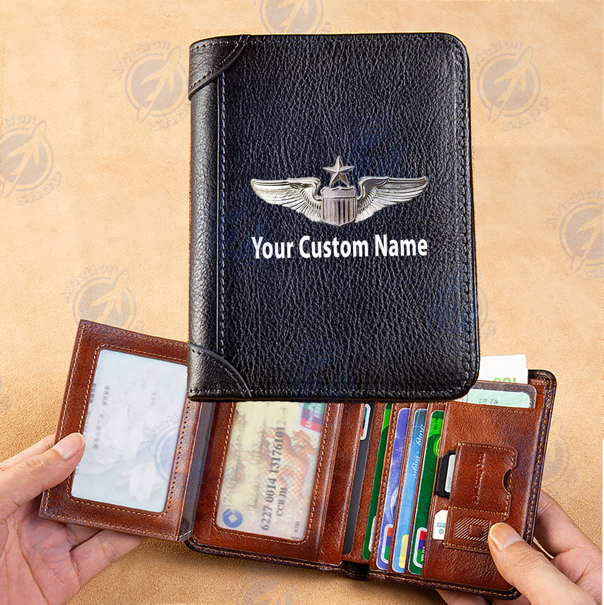 Custom Name (US Air Force & Star) Designed Leather Wallets