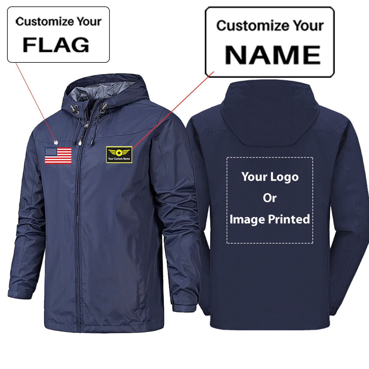 Custom Flag & Name & LOGO Rain Jackets & Windbreakers