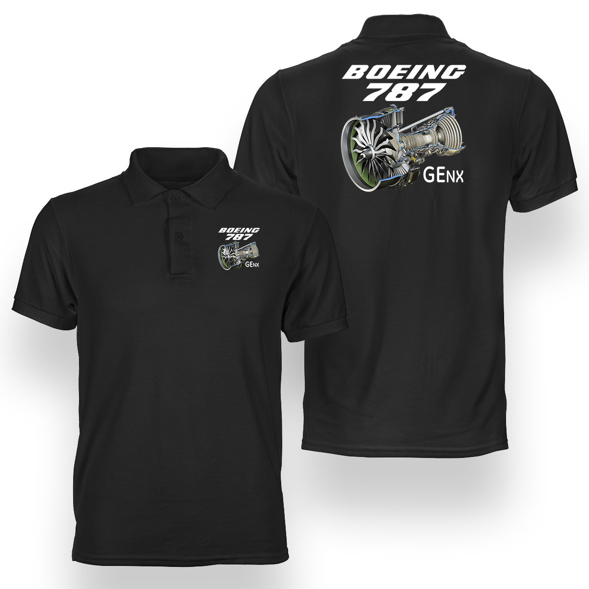 Boeing 787 & GENX Engine Designed Double Side Polo T-Shirts