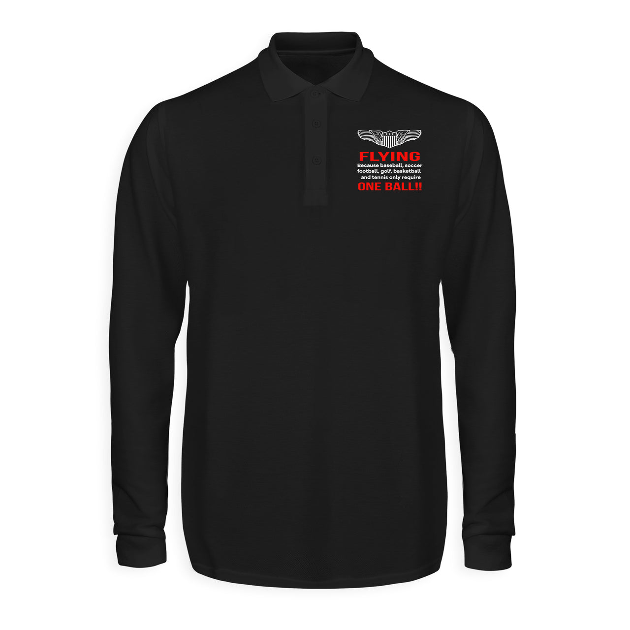 Flying One Ball Designed Long Sleeve Polo T-Shirts
