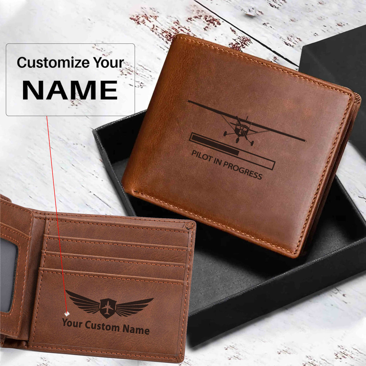 Pilot In Progress (Cessna) Designed Laser Leather Wallets