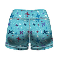 Thumbnail for Love of Travel with Aircraft Designed Women Yoga Shorts Pants