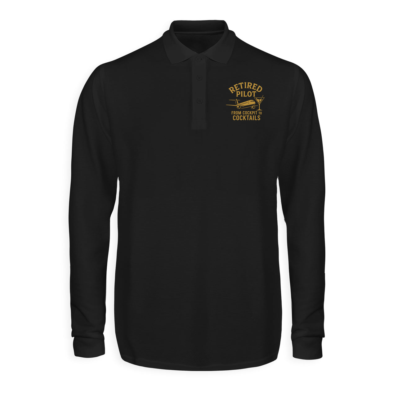 Retired Pilot & Coctails Designed Long Sleeve Polo T-Shirts