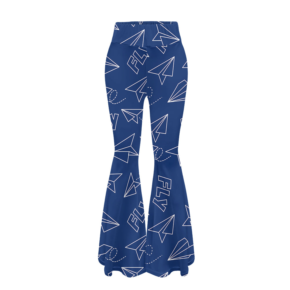 Paper Airplane & Fly (Blue) Designed Women Yoga Flared Pants