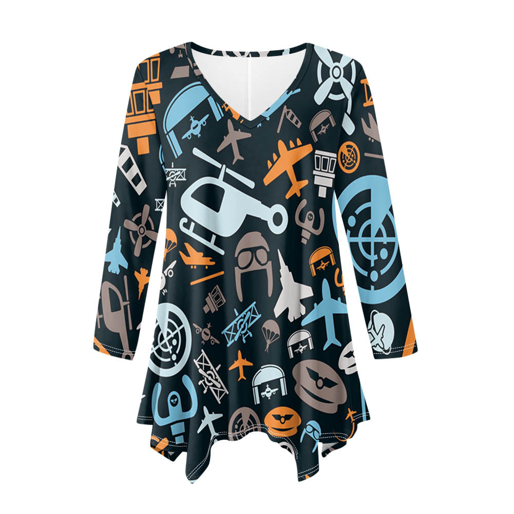 Aviation Icons 2 Designed Women Lrregular V-neck Skirts