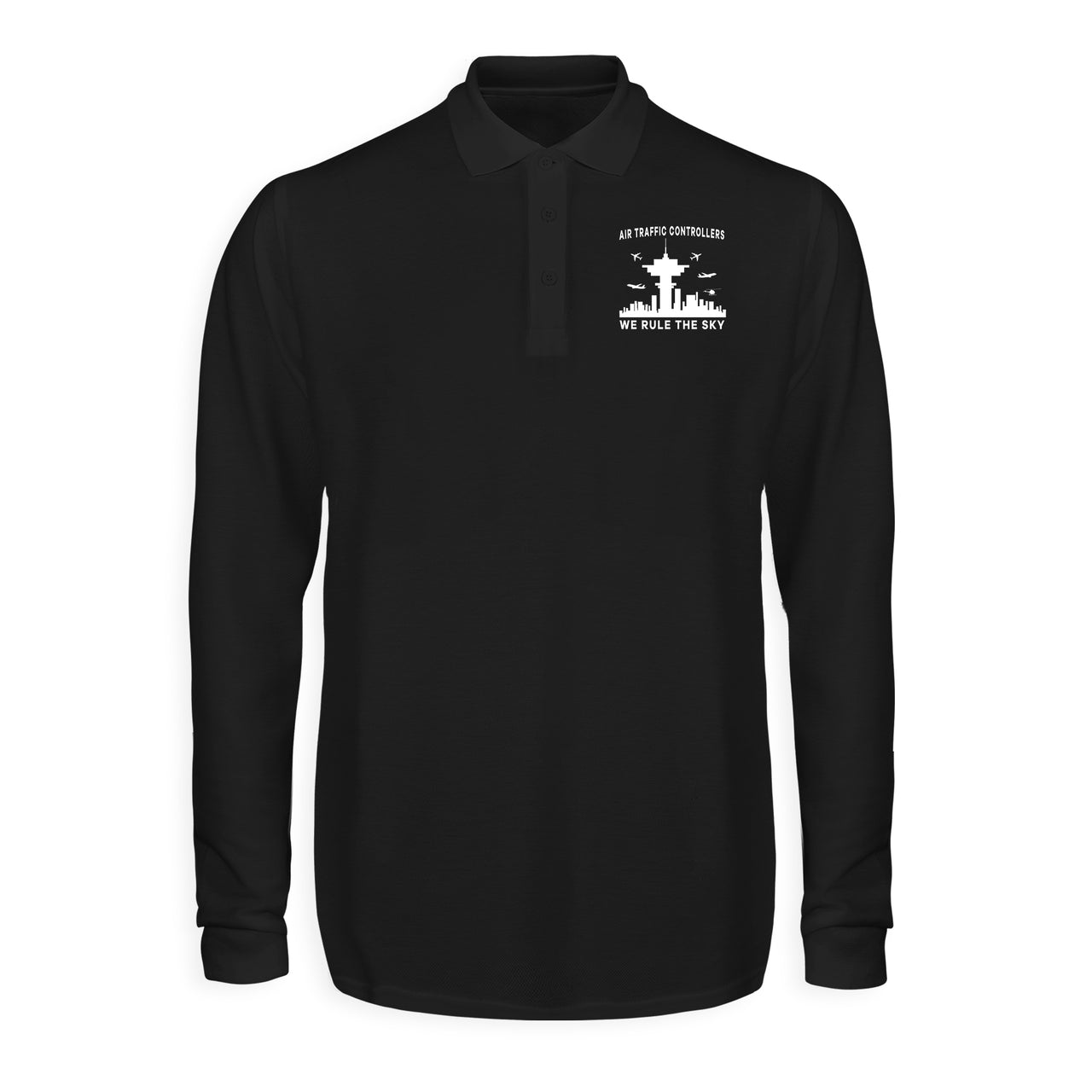 Air Traffic Controllers - We Rule The Sky Designed Long Sleeve Polo T-Shirts
