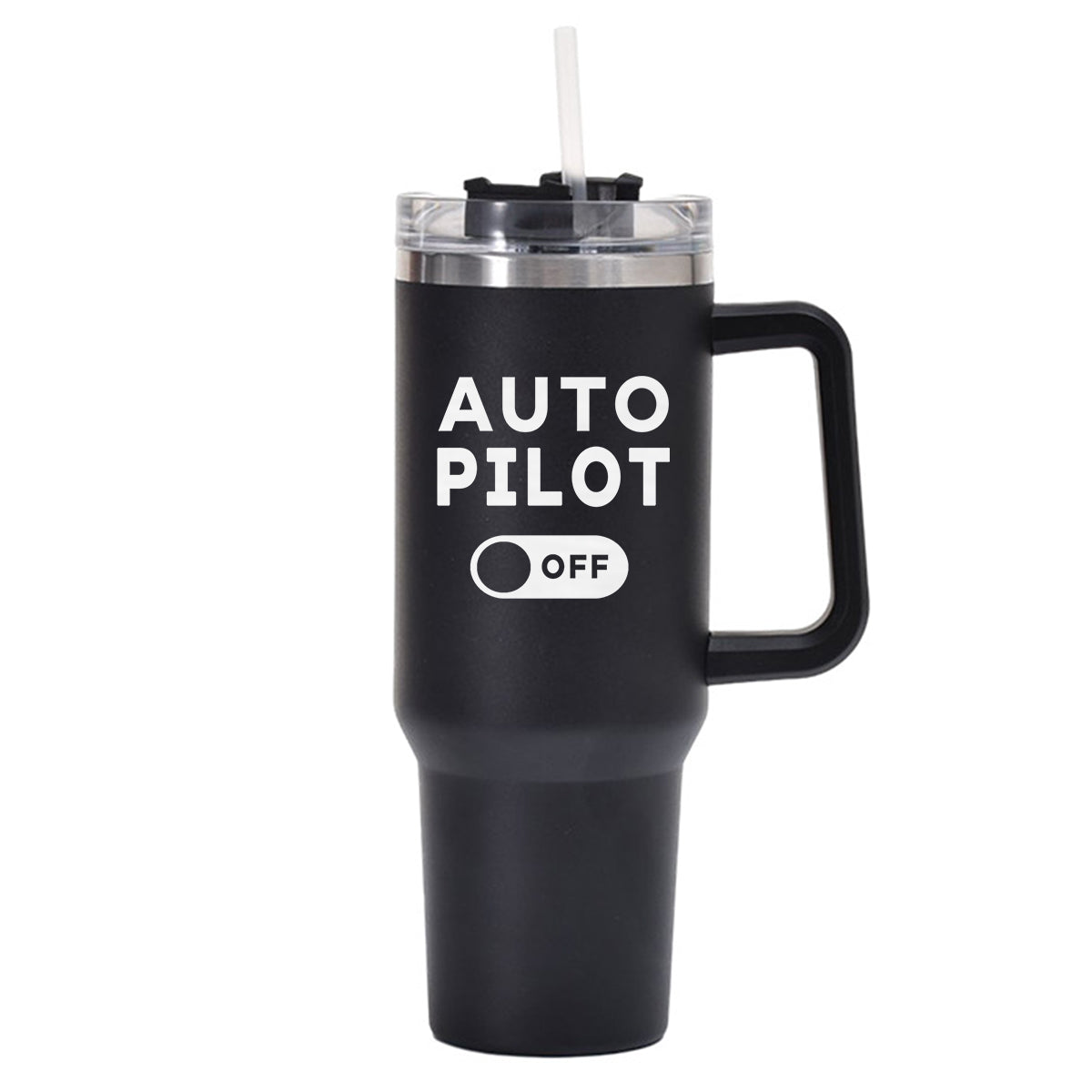 Auto Pilot Off Designed 40oz Stainless Steel Car Mug With Holder