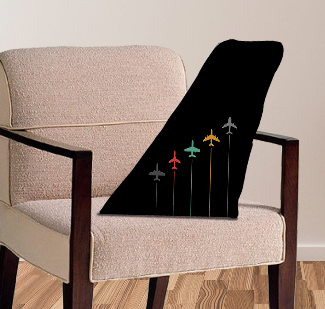 Black & White Super Travel Icons Black Designed Aircraft Tail Pillows