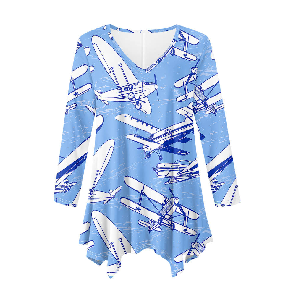 Retro & Vintage Airplanes 2 Designed Women Lrregular V-neck Skirts