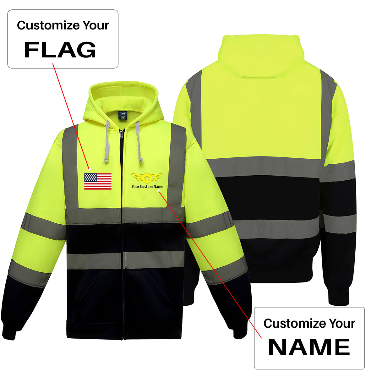 Custom Name (Badge 4) Designed Reflective Zipped Hoodies