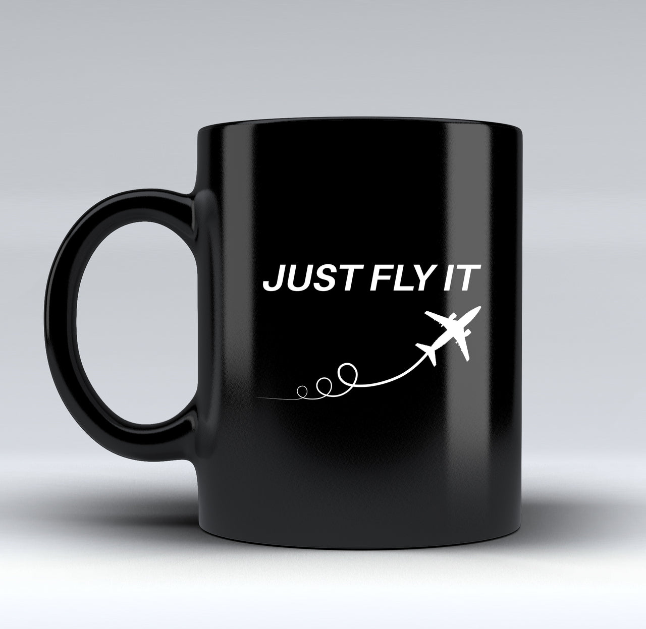Just Fly It Designed Black Mugs