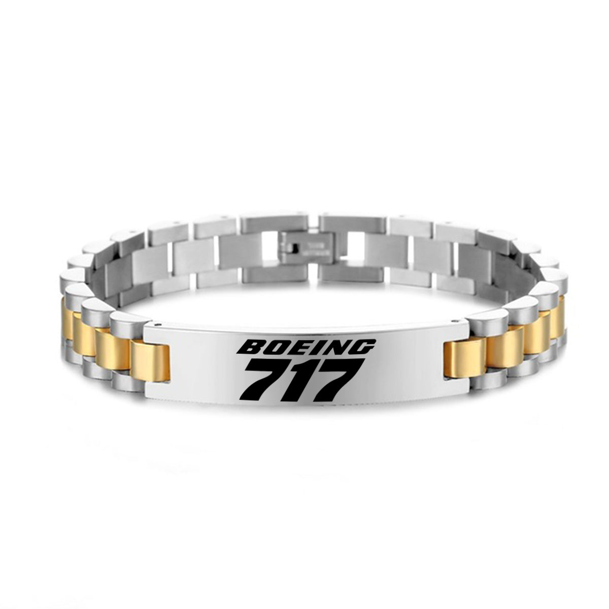 Boeing 717 & Text Designed Stainless Steel Chain Bracelets