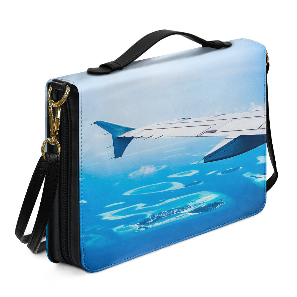 Outstanding View Through Airplane Wing Designed PU Accessories Bags Strap Style