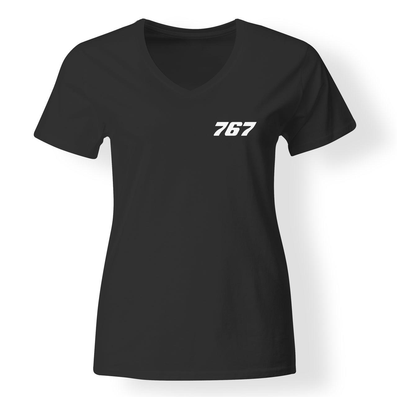 767 Flat Text Designed V-Neck T-Shirts