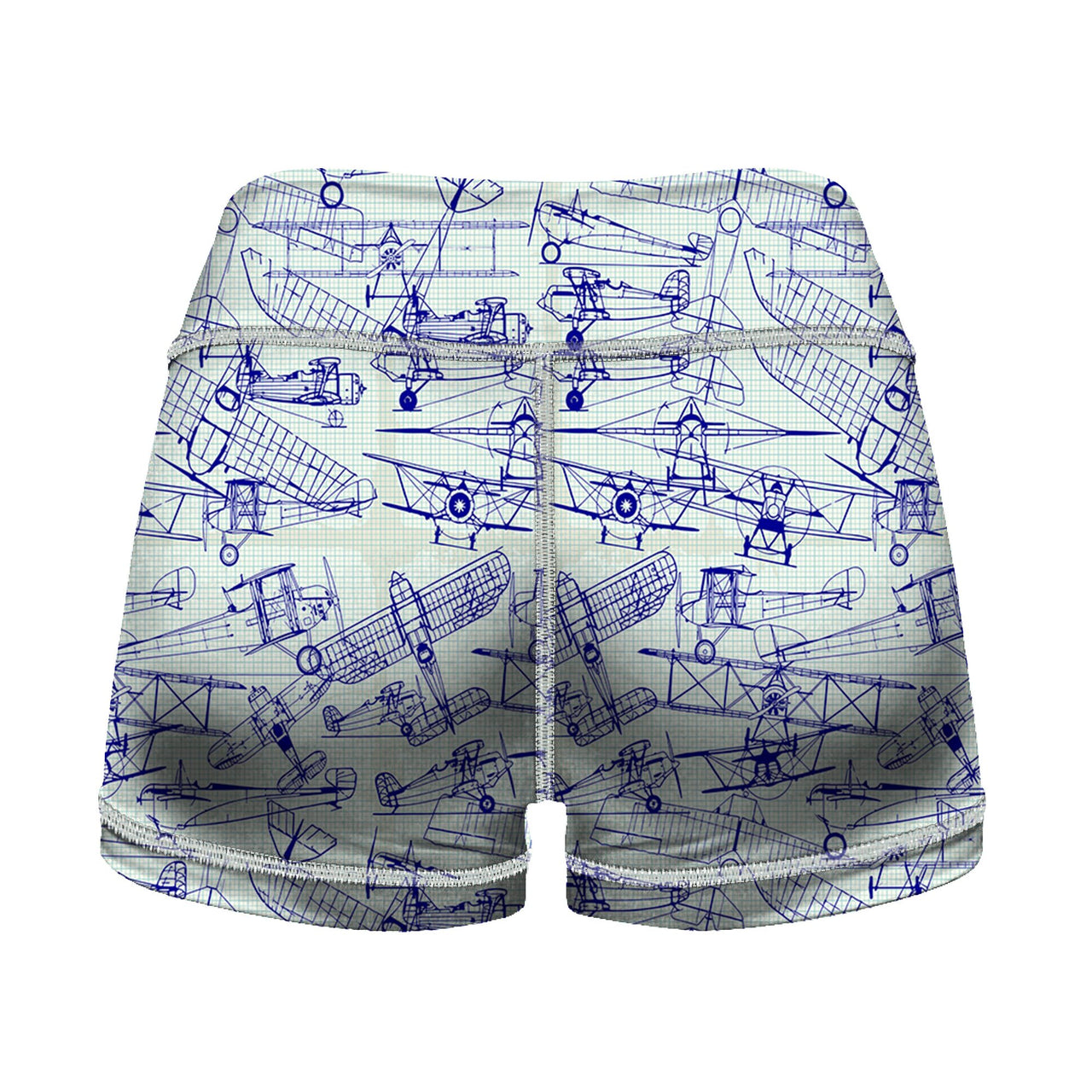 Amazing Drawings of Old Aircrafts Designed Women Yoga Shorts Pants