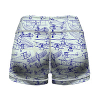 Thumbnail for Amazing Drawings of Old Aircrafts Designed Women Yoga Shorts Pants
