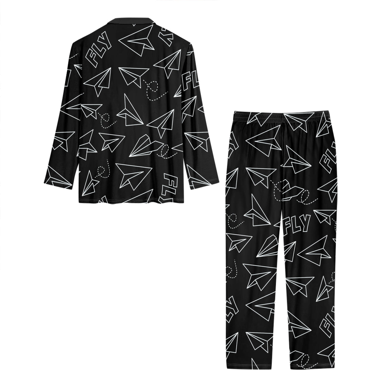 Paper Airplane & Fly Black Designed Women Button Pajamas