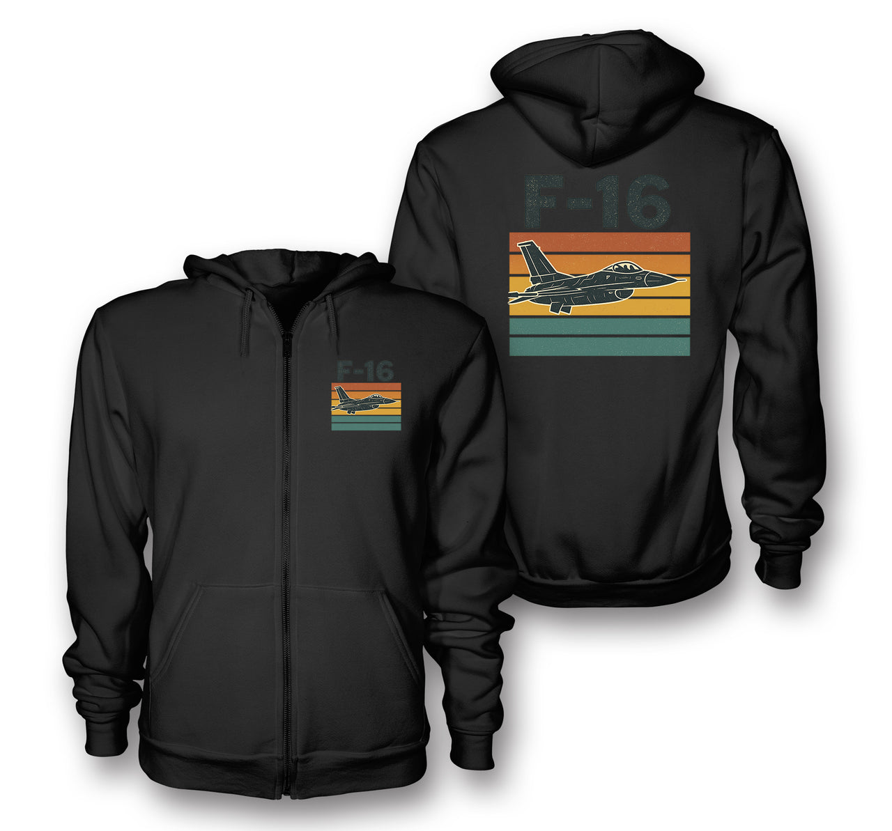 Retro Fighter Jet F16 Designed Zipped Hoodies