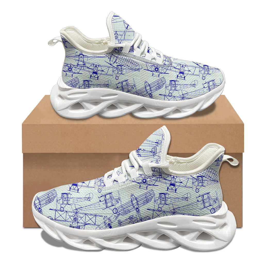 Amazing Drawings of Old Aircrafts Designed Sports Running Jogging Shoes