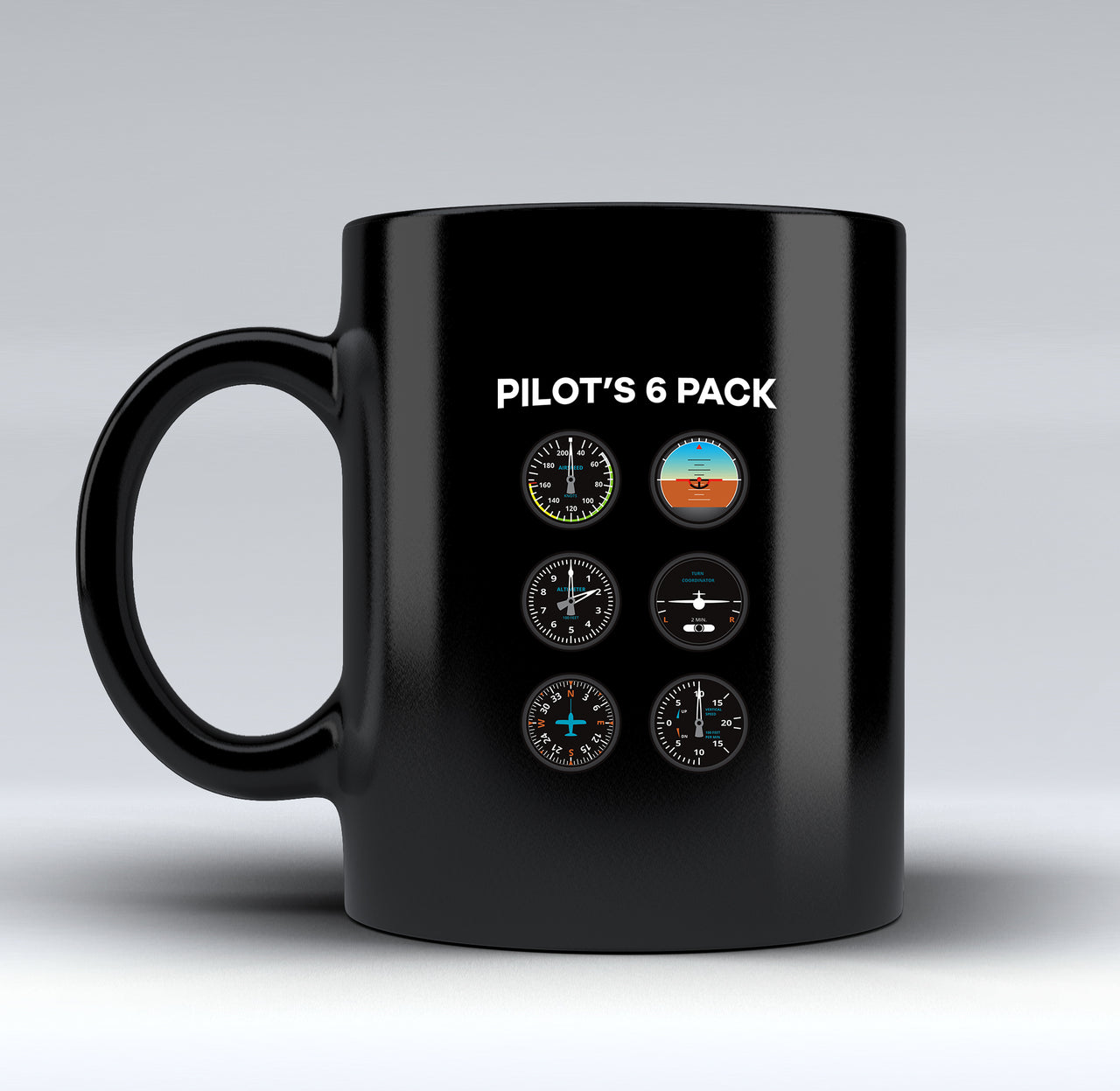 Pilot's 6 Pack Designed Black Mugs