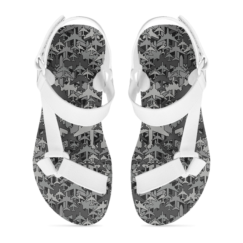 Dark Coloured Airplanes Designed Open Toe Sandals (Slippers)