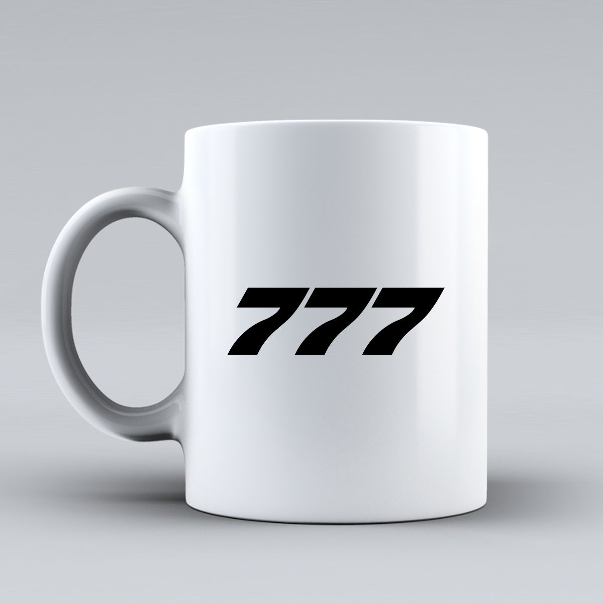 777 Flat Text Designed Ceramic White Mugs