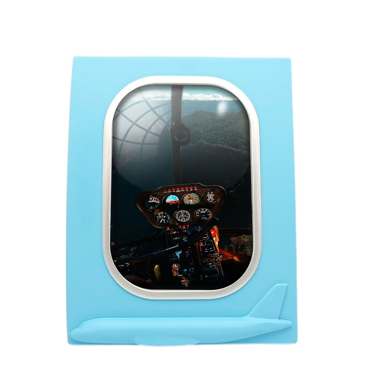 Beautiful Scenary Through Helicopter Cockpit Designed Airplane Window Photo Frame