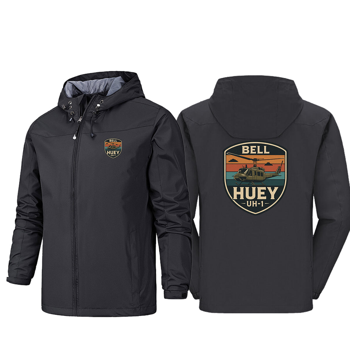 Retro BELL HUEY UH-1 Designed Rain Jackets & Windbreakers