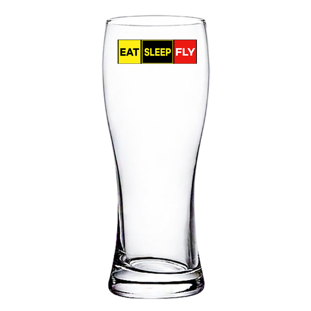 Eat Sleep Fly (Colourful) Designed Pilsner Beer Glasses