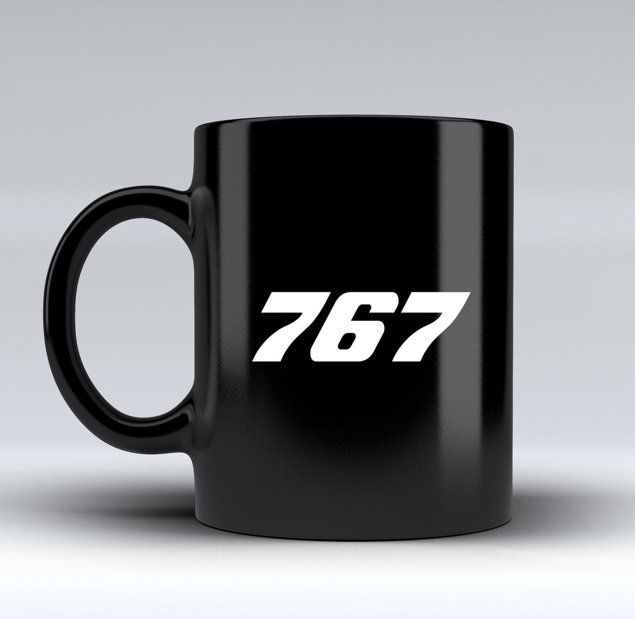 767 Flat Text Designed Black Mugs
