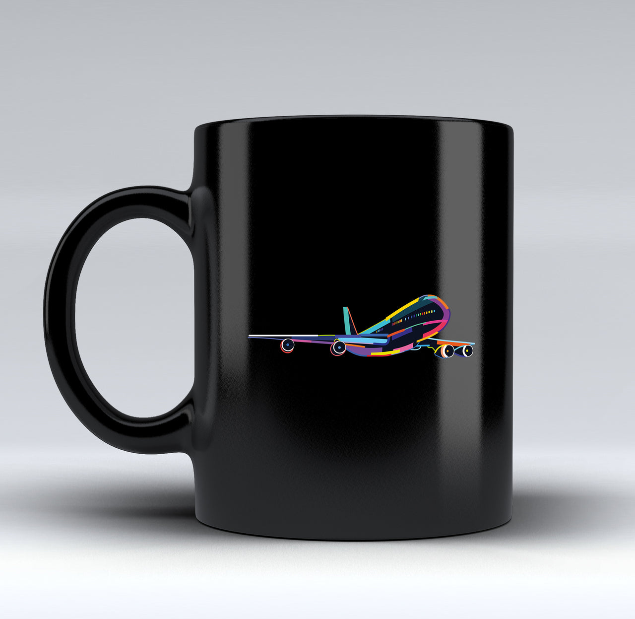 Multicolor Airplane Designed Black Mugs