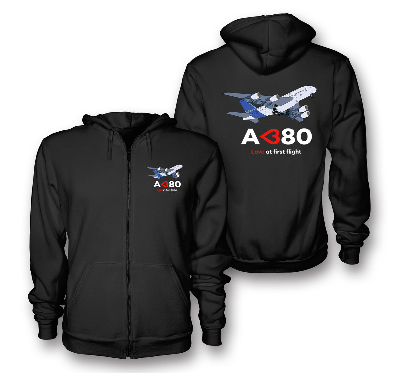 Airbus A380 Love at first flight Designed Zipped Hoodies