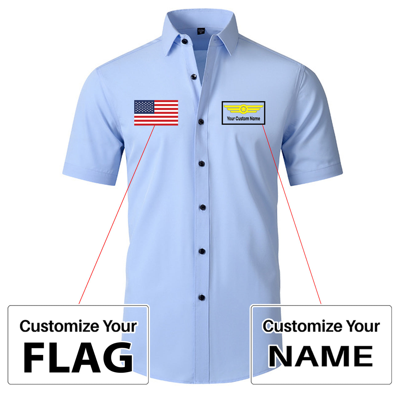 Custom Flag & Name with Badge 1 Design Super Quality Short Sleeve Shirts