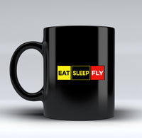 Thumbnail for Eat Sleep Fly (Colourful) Designed Black Mugs