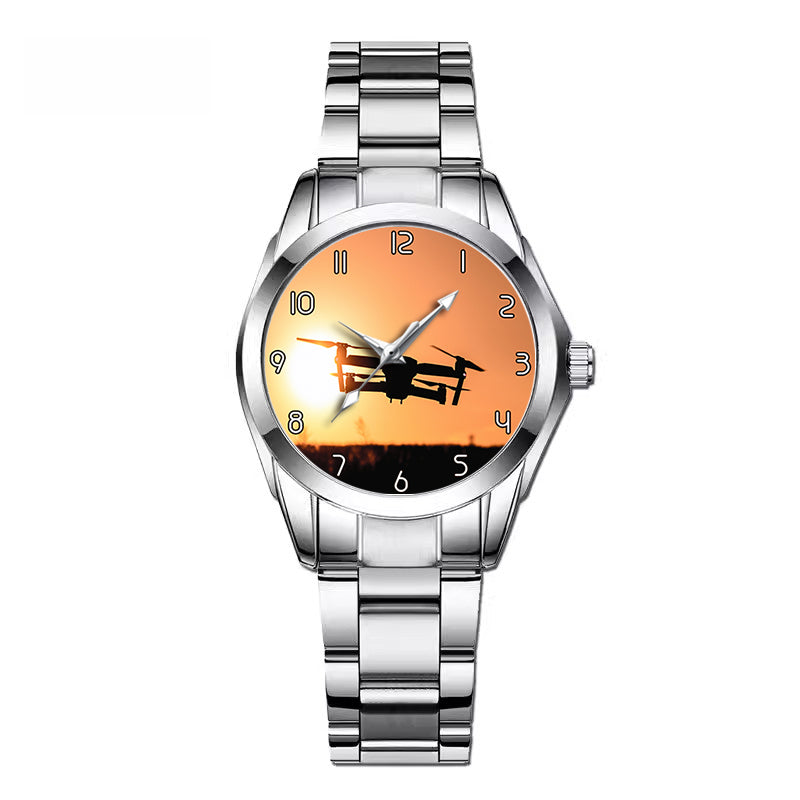 Amazing Drone in Sunset Designed Stainless Steel Band Watches