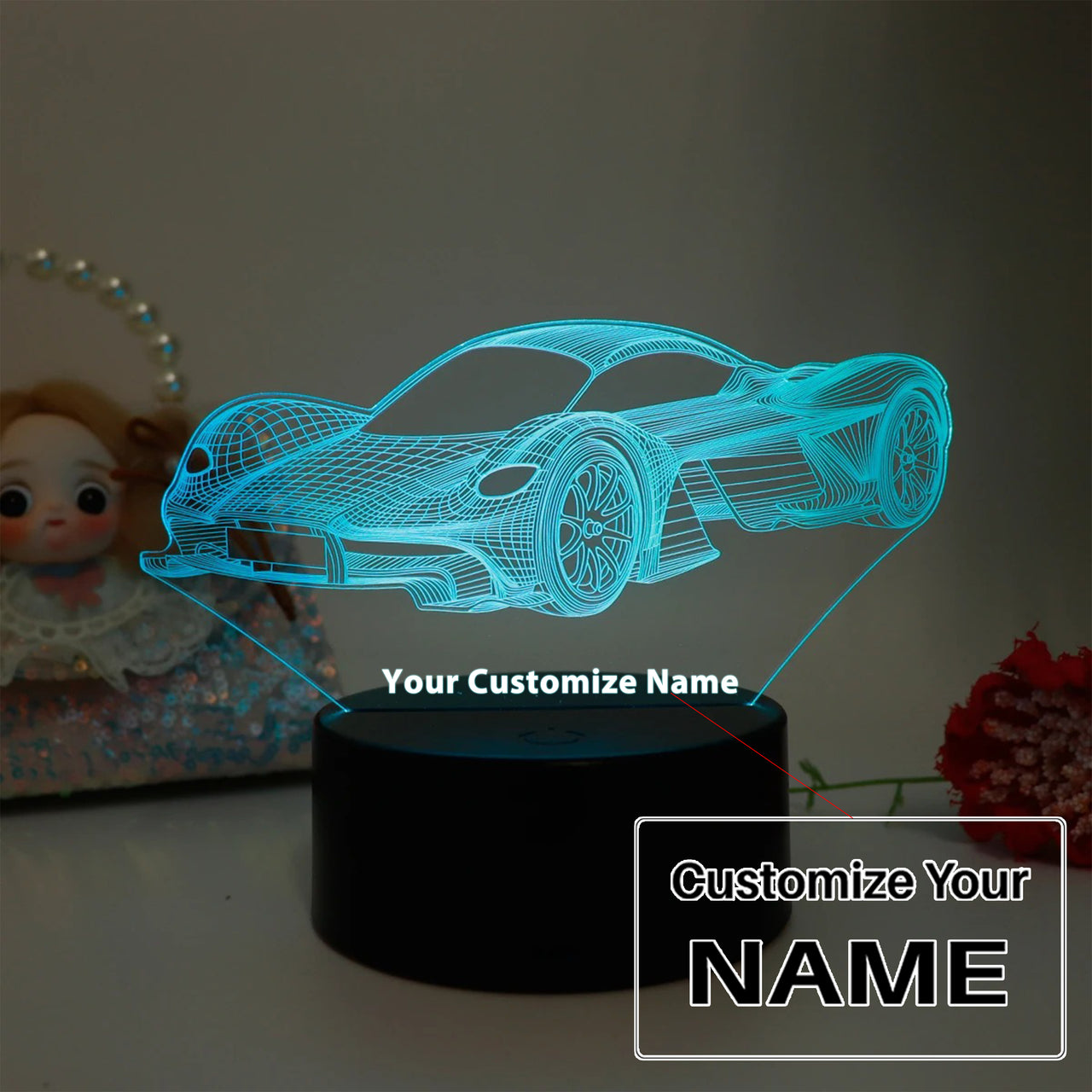 Sports Car Pattern 3D Designed Night Lamp