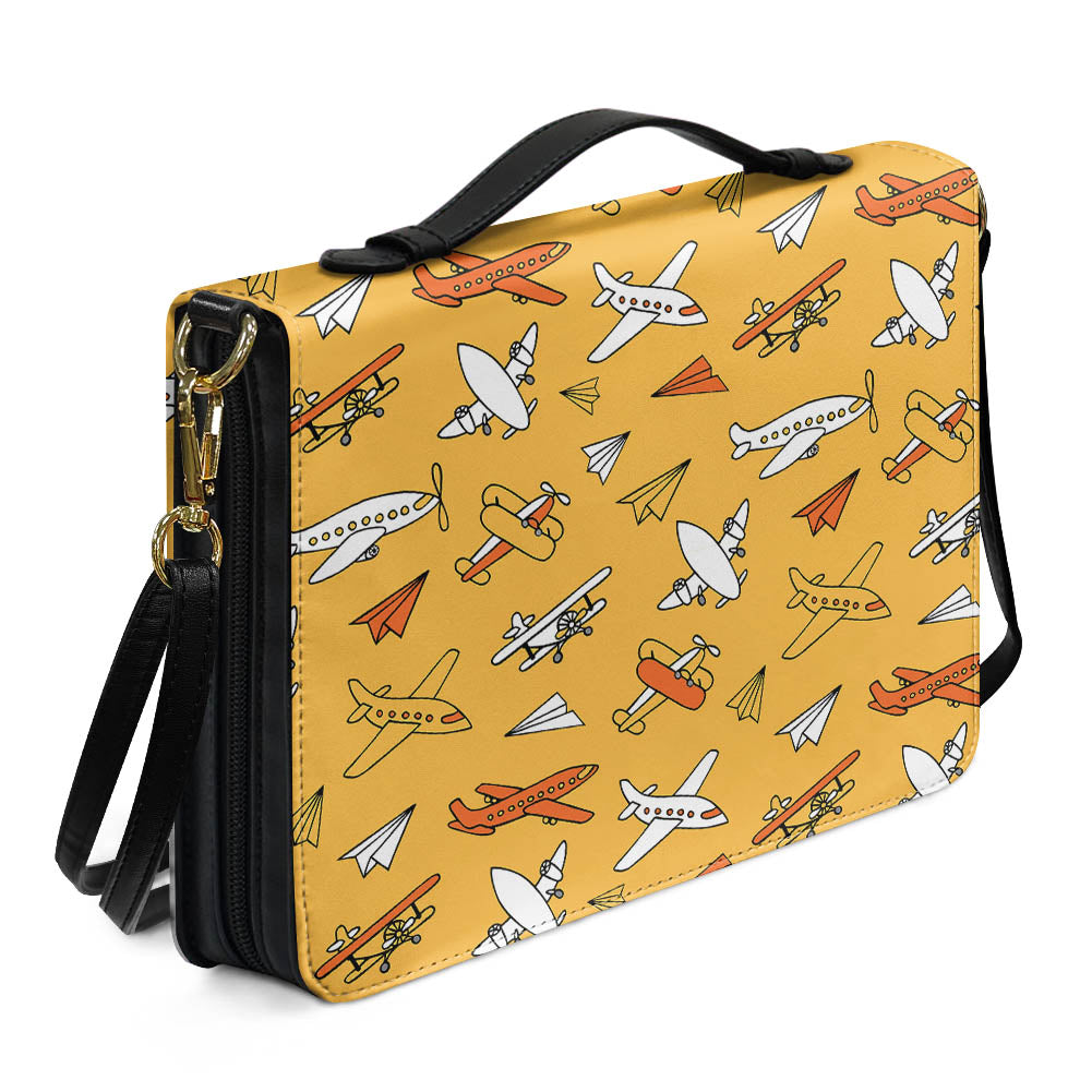 Super Drawings of Airplanes 2 Designed PU Accessories Bags Strap Style
