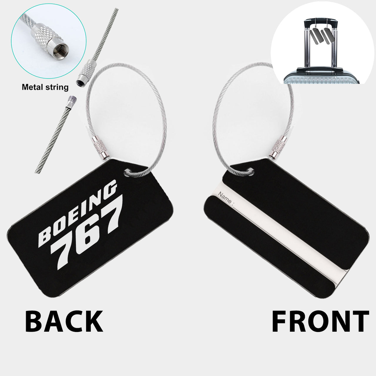 Boeing 767 & Text Designed Fashion Metal Luggage Tags
