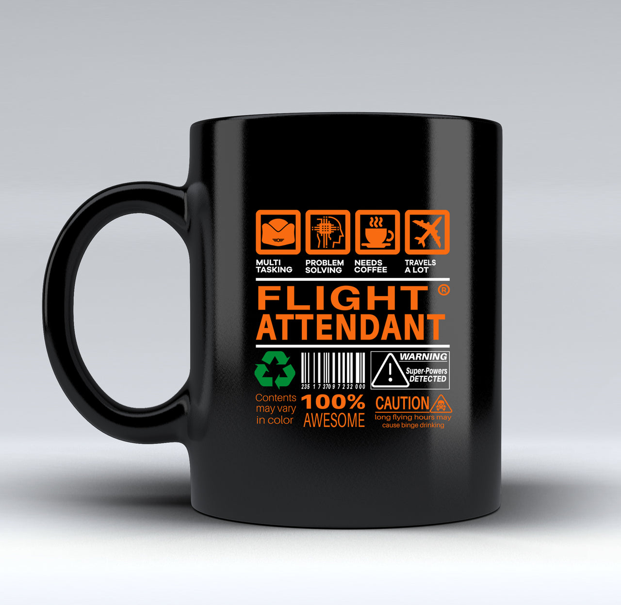 Flight Attendant Label Designed Black Mugs