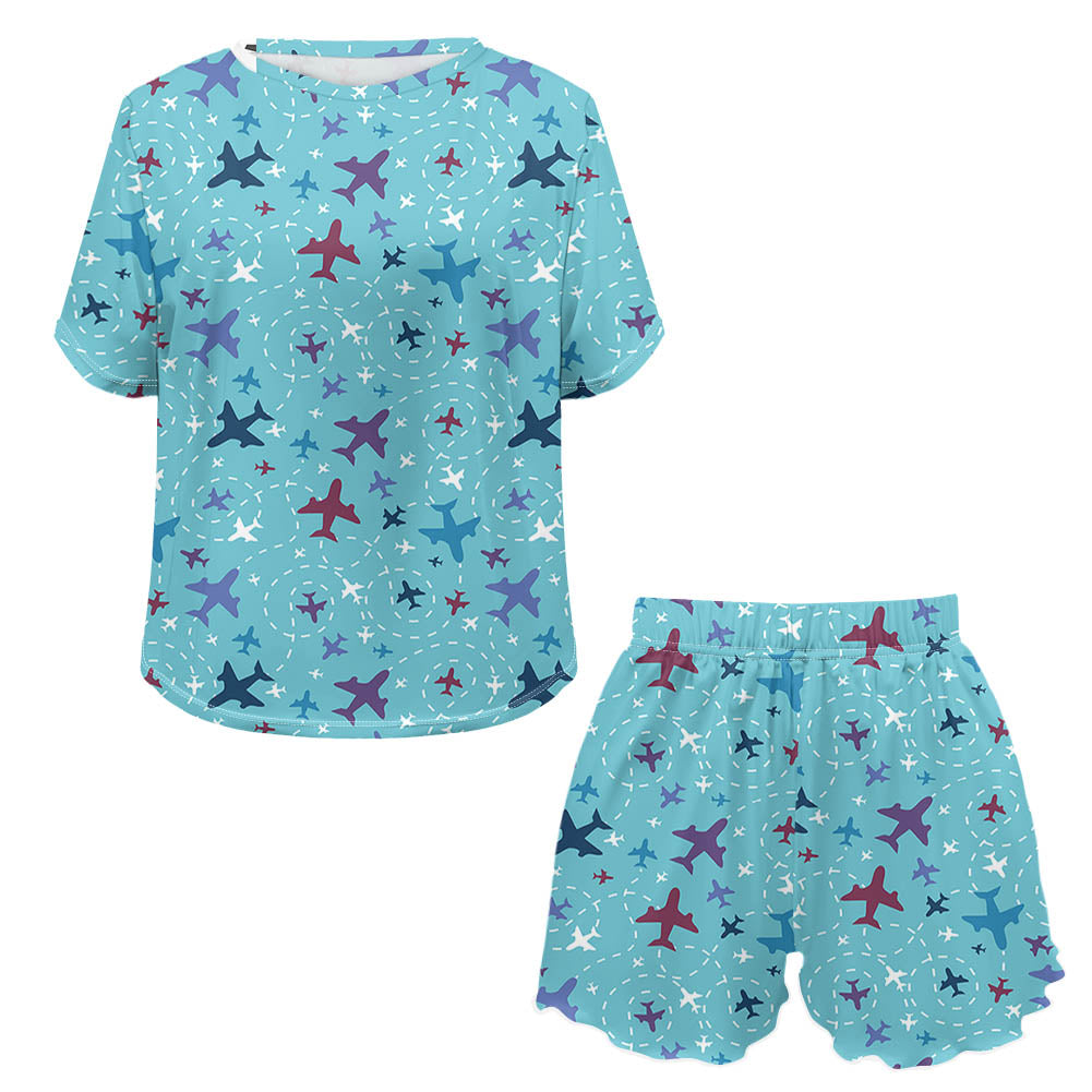 Love of Travel with Aircraft Designed Women Summer Home Suits